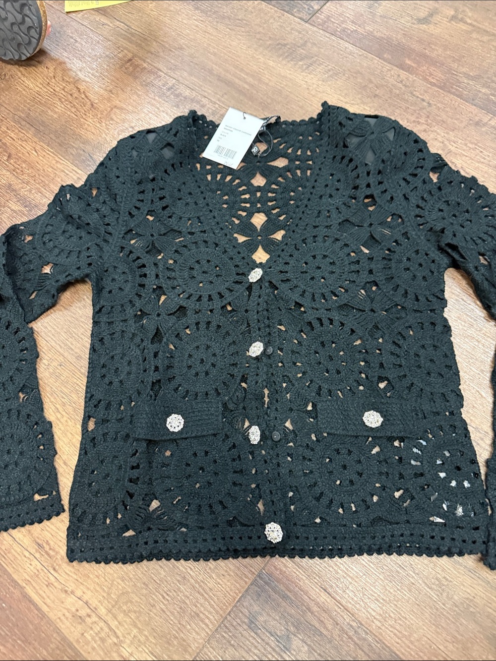 Generation Love Black Crochet Cardigan with Decorative Buttons